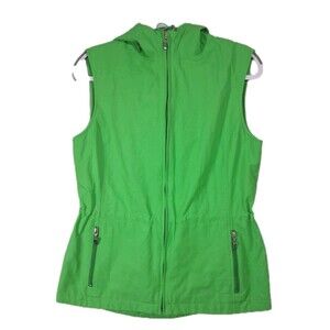 Talbots Jacket Womens Medium Vintage Hooded Sleeveless Drawstring Waist Green